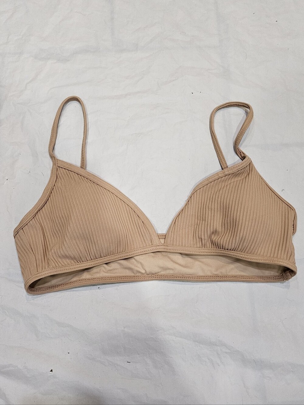 L.A. Hearts by PacSun Tan Ribbed Triangle Bikini Top Size M